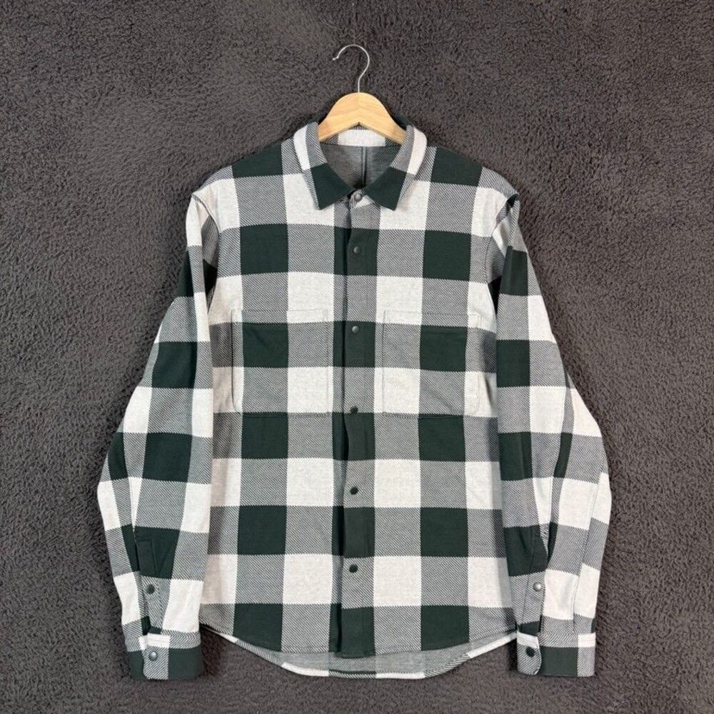 Lululemon Shirt Mens Medium Green Check Long Sleeve Pearl Snap Stretch Casual
